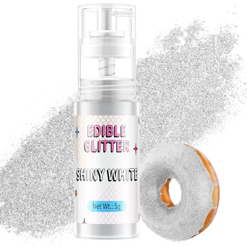 Waysroma Essbarer Glitzer Spray 5g Goldpuder Essbar für Backen Lebensmittel Glitzer für Getränke, Erdbeeren, Cupcakes, Osterkuchen, Fondant, Cocktails, Schokolade (Weiß)