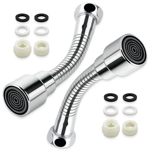 2 Stück Wasserhahn Verlängerung 14cm, Edelstahl Verlängerungsrohr mit 360° Schwenkfunktion, Einfache Montage mit 22mm Gewinde, Rostfrei und Langlebig, Geeignet für Küche, Bad und Waschbecken