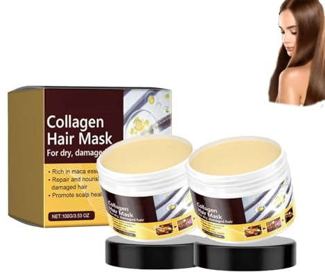Masque Capillaire Réparateur Profond au Collagène, Masques Capillaires à l'huile d'argan et au Collagène, Soins Capillaires pour Cheveux Secs, Abîmés et Déshydratés, Nourrissement en Profondeur, 2PC