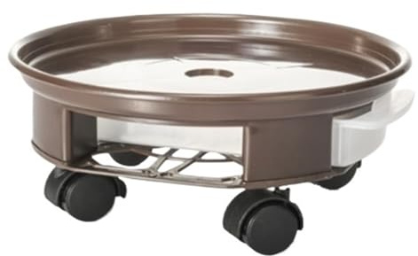 Soporte para plantas con depósito de agua, carrito de flores rodante para uso en interiores y exteriores, bandeja marrón de 30 cm para plantas en maceta, soporte duradero para plantas con ruedas