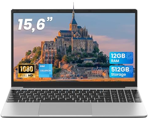 jumper Laptop 15,6 Zoll FHD Display, 12 GB RAM 512 GB ROM TF Erweitern 512GB, 5205U Prozessor Notebook(bis zu 2,3 GHz), 2 Stereo-Lautsprecher/USB 3.0/Typ-C/Zehnertastatur