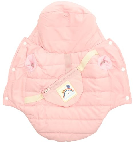 Supvox Haustier Winterweste mit Traktionsöffnung Gepolsterte Welpenjacke aus Baumwollstoff Wärmeisolierende Hundebekleidung für Kleine Hunde Rosa mit Kapuze