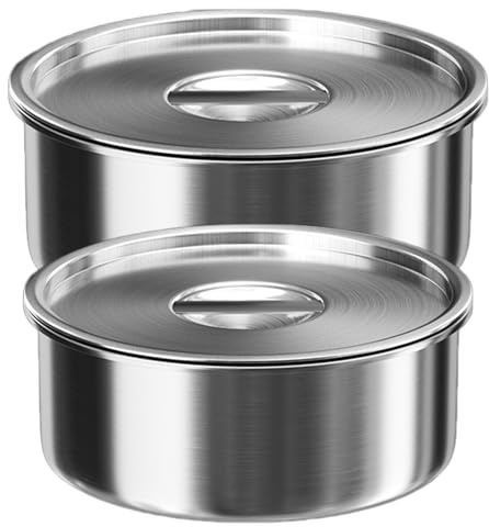 IWOWHERO Cuencos de Acero Inoxidable con Tapa 2 Piezas (Mediano y Grande) para Cocinar al Vapor, Aptos para Microondas E Inducción, Tazones Multiuso para Arroz, Sopa y Comida Ñiño,