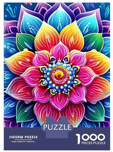 Fleur Mandala Set 1000 PC 3 Couches Carton Fleurs Mandala Puzzle, Jeu Impossible Adultes, Formation Logique, Soulagement Stress & Bureau Loisirs 38x26cm/1000pcs