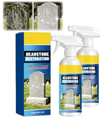 Gravsten restaurering & rengöring spray, granit och sten daglig rengöring och polering, kvarts räknare rengörare, gravsten monument renare för marmor kyrkogård monument för återuppbyggnad (2 st)