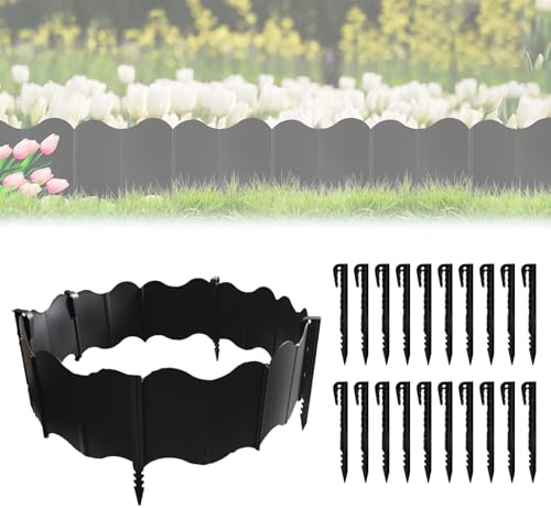 Bordure de Jardin en Plastique Noir Flexible 40 pcs | Facile à Installer, Bordure de Pelouse, 20 Clous Inclus, Pour Allée Paysage, Trottoir