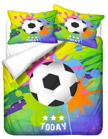 HNHDDZ Set copripiumino a tema calcio 200 x 200, set di biancheria da letto sportivo per adolescenti, ragazzi e bambini, 3 pezzi, stampa 3D con stampa 3D di calcio crepe, stadio/graffiti splatter