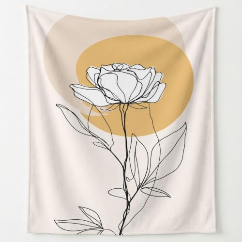 Modern minimalistisk flanellfilt, gosig filt, 150 cm x 150 cm, elegant konstnärlig stil, geometriska linjer, blommor, supermjuk filt, varm, fluffig, tryckt filt, mikrofiberfilt, soffilt,