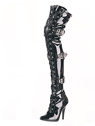 Higher Heels PleaserUSA Damen Overkneestiefel Seduce-3028 Lack schwarz Stretch