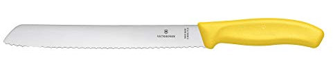 Victorinox Swiss Classic, Coltello da pane professionale, Lama extra seghettata, Bordo seghettato, 21 cm, Robusto manico in plastica, Acciaio inossidabile, Giallo