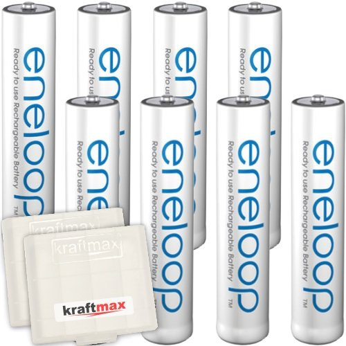 8er Pack Panasonic Eneloop AAA/Micro Akkus - Neueste Generation - Hochleistungs Akku Batterien in Kraftmax Akkuboxen V5