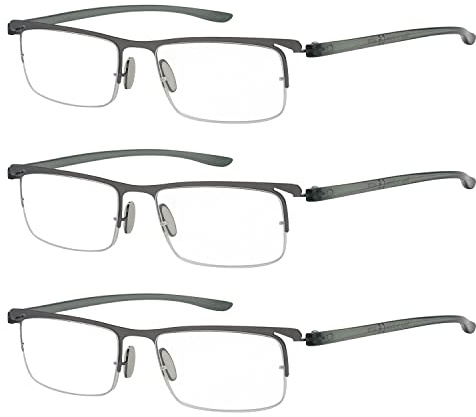 Eyekepper 3er-Pack Kunststoff Temple Lightweight Half-Rim Lesebrille Männer Frauen Gunmetal +0.50