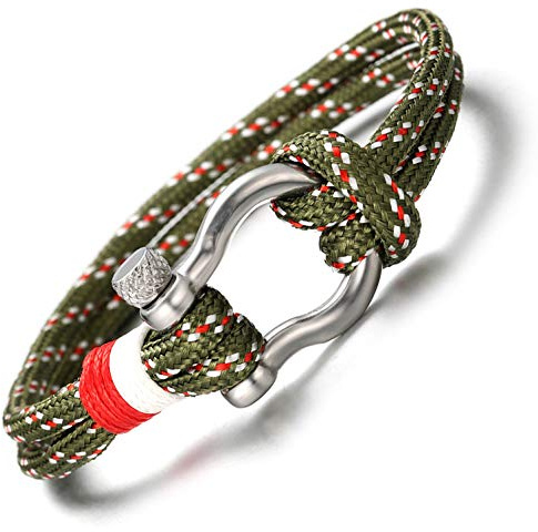 HALUKAKAH ● Vela ● Bracciale Uomo Corda in Nylon Multistrato Blu Mix Bianco/Rosso Fatto a Mano Chiusura a Vite Argento 8.26(21cm) con Pacco Regalo Gratuita