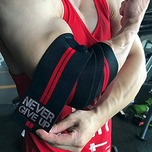 HYFAN Professionelle Ellenbogenbandagen, elastische Gurte, Stützschutz für Gewichtheben, Workout, Bodybuilding, Fitnessstudio, Fitness (Doppelstreifen, Rot)