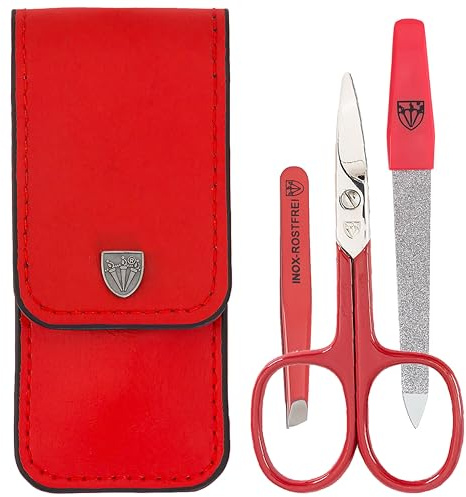 DREI SCHWERTER Germany Maniküreset ´KIDS COLLECTION` Nagelset für Kinder, Teens, Mädchen und Jungen - Markenqualität ROT/LEDER 3-tlg.