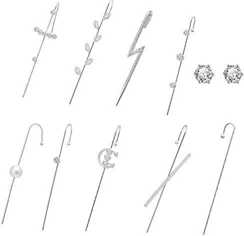 11Pcs Ohrwickel Crawler Haken Ohrringe für Frauen Einzigartige Ohrringe Lange Ohrmanschette Crawler Haken Ohrringe Set Ohr Crawler Ohrringe Strass Ohrschmuck