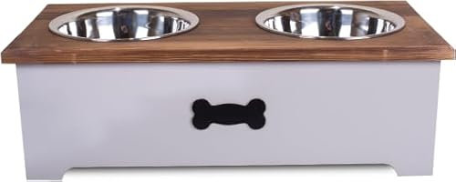 Luxury Dog Food Feeding Stand Station Stainless Double Raised Bowls Pet Feeder (Grey, Large)