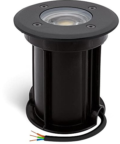 linovum BORU Bodeneinbaustrahler für Aussen IP67 schwarz mit LED GU10 2W warmweiß - Bodenleuchte befahrbar rund 230V mit Kabel