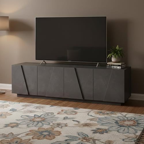 Dmora - TV-Schrank Raul, niedriges Wohnzimmer-Sideboard, Fernsehständer-Basis, 100 % Made in Italy, 162 x 44 x 46 cm, Schiefergrau,