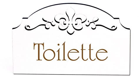 Toilette Schild Holz selbstklebend Ornamente WC Türschild weiß Vintage Toilettenschild 155 x 95 mm