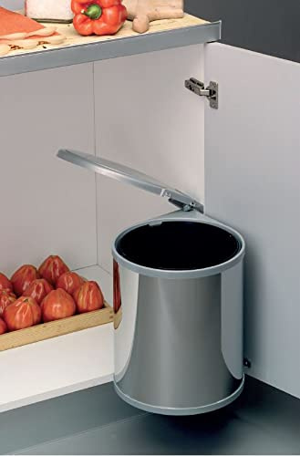 AZERODESIGN - Cubo de Basura Extraíble - Capacidad 13 Litros - 35,5 x 27,7 cm - Sistema de Apertura y Cierre de Tapa - Fácil Instalación en Espacios Mínimo de 40 cm - Material de Acero Inoxidable
