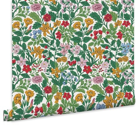 Joules Vliestapete Arts and Crafts Floral Rainbow 10mx52cm | Tapeten Wohnzimmer, Wandverkleidung | Einfach anzubringen und zu Entfernen 1005 x 52