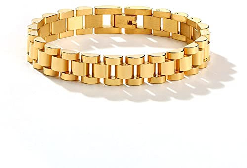 Whoiy Armband Herren Gold, Armbänder für Herren Armspange Edelstahl Gliederarmband Riemenarmband für Sohn Freund 21.5cmx17mm mit Faltschließe