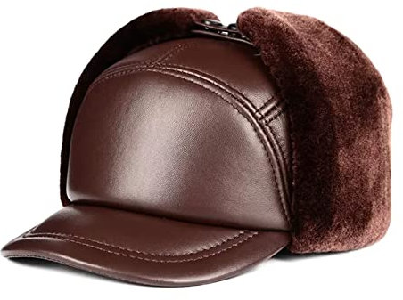 ZMNKH Herren Leder Fliegermützen mit Ohrenschutz Winter Kunstpelz Mützen Warm Kappe