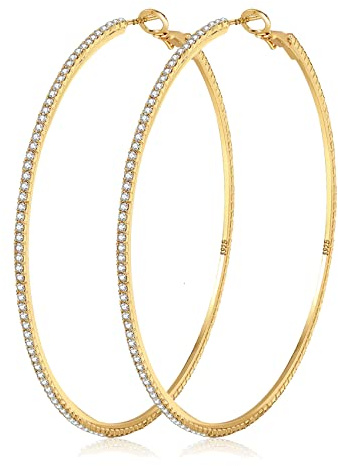 MOROTOLE 14K Gold Strass Ohrringe - Mode Dünn Groß Hypoallergen Reifen für Frauen Mädchen - Schmuck Geschenke 20/30/40/50/60/70mm