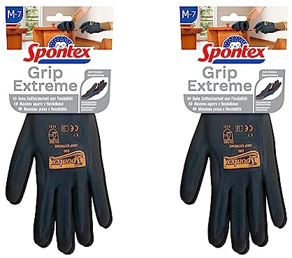 Spontex Grip Extreme Arbeitshandschuhe mit Nitrilbeschäumung, nach EN 388, leicht, flexibel, Farbe nicht frei wählbar, Größe M, 1 Paar (Packung mit 2)