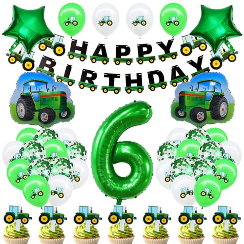 Geburtstagsdeko 6 Jahre Junge Traktor Geburtstag Deko Luftballon Traktor Deko Kindergeburtstag Grün Folienballon Traktor Konfetti Luftballons Deko für Babyshower Jungen Party Dekoration