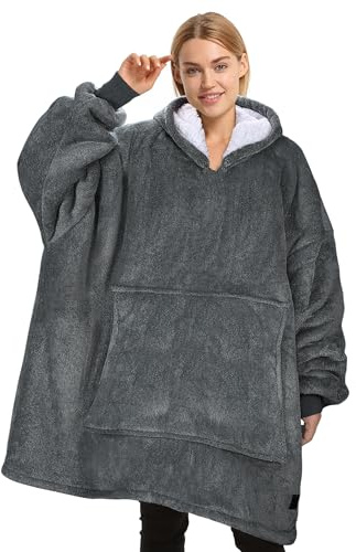 Catalonia Classy Oversized Sherpa Hoodie Decke, großes Kapuzen-Sweatshirt für Frauen, weiche gemütliche warme tragbare Decken mit Kapuze & Fronttasche für Erwachsene Teenager Mädchen Männer
