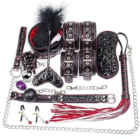 Sex Bondage BDSM Kit Restraints -Upgrade 11PCS Sets with Adjustable Handcuffs Collar Ankle Cuff Blindfold Feather Tickler Adult Games Sex Toys for Men Women and Couples Foreplay (Black)