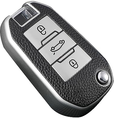 KUNIO KlappSchlüssel hülle Passt für Peugeot 5008 208 308 Passt für Citroen C3 C4 Cactu Passt für Opel Crossland X Zafira Corsa F TPU Schlüsselcover Autoschlüssel Hülle 3 Tasten Silber