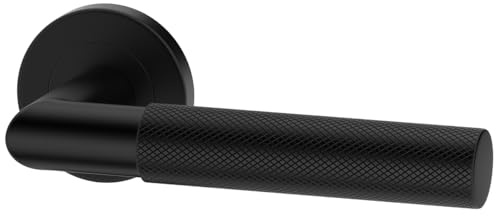 ERGO line BAUHAUS Modern, Edelstahl Türbeschlag Türgriff ohne Schlossrosette Schwarz Matt L-FORM, Rund-Rosette Drückergarnitur, Türklinke, Türdrücker