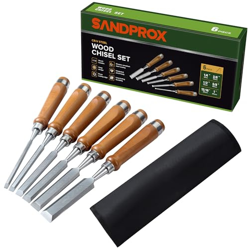SANDPROX 6 Piece CR-V Steel Wood Chisel Set for Woodworking, Includes 1-1/4