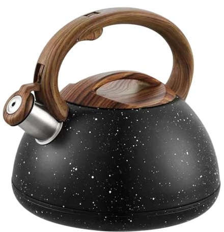 AYKHDS Bouilloire à sifflet en acier inoxydable avec poignée en bois, bouilloire à sifflet puissant pour cuisinière électrique, cuisinière en céramique, cuisinière (noir)