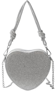 CORIOS Damen Herzform Abendtasche Strass Clutch Tasche Abnehmbarer Kette Handtasche Glitzer Schultertasche Elegant Umhängetasche Klein Tasche für Abendparty Hochzeit Silber