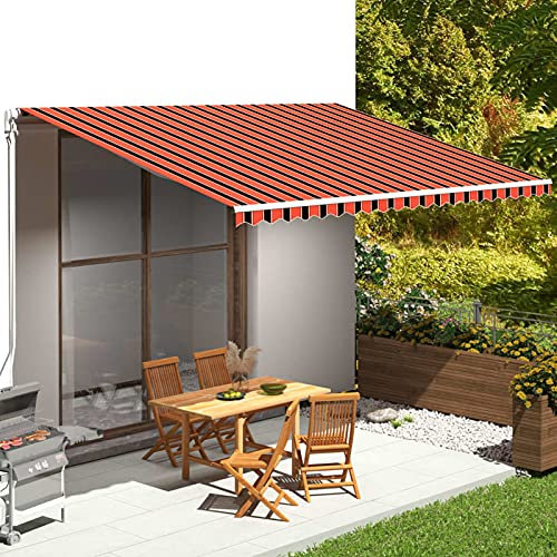 Homgoday Markisenbespannung Markisestoff Markisentuch ErsatzMarkisenstoff Sonnenschutz Ersatzstoff mit Volant Ersatz-Bezug für Markise Canvas Orange und Braun 5x3,5 m