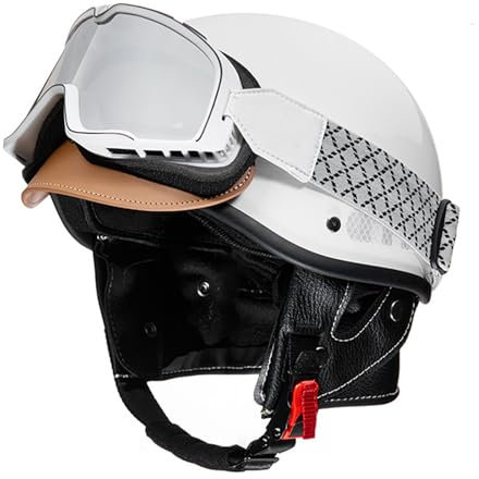 Mezzo Casco Da Motociclista Stile Tedesco Con Occhiali, Retro Moto Casco Mezzo Caschi Jet E Demi-Jet Vintage Caschi Cromwell Omologato ECE Scooter Cruiser Casco A Scodella