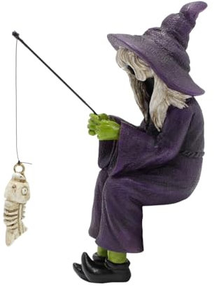 Sanmum Fairy Garden Fishing Gnome Statues Miniature Witch Figurines Outdoor Landscape Ornaments for Yard Lawn Pond Pool Riverside Decoration