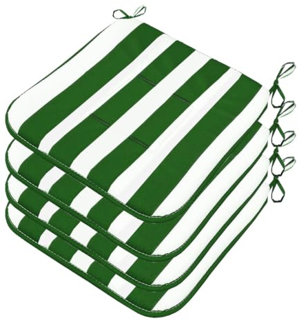 emmevi Set mit 4 Stuhlkissen aus Baumwolle, gestreift, gesteppt, waschbar, weich, universal, grün