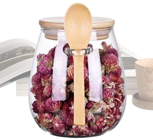 ycezw Azucarero con tapa y cuchara, tarros con cuchara y tapa, recipiente de cristal transparente, con tapa de madera, recipiente para especias, azucarero, cierre de seguridad, recipiente para sal