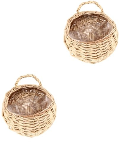 OFFSCH 2stücke Wandkorb Aus Rattan Für Pflanzen Geflochtener Blumenkorb Zur Wandmontage Für Garten Terrasse Und Innenräume Elegantes Design Für Ländliche Dekoration Vielseitig
