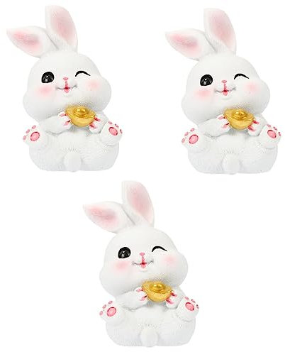 Cabilock 3 Stück Großohriges Kaninchen Ornament Feng Shui Statue Kaninchen Sammelstatue Mini Tiere Pflanze Mini Tier Dekoration Auto Spielzeug Harz Tiere Auto