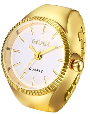 Lancardo Orologio da dito elastico vintage: quadrante rotondo bianco movimento al quarzo Bling oro argento anello orologio per donne Natale, Oro