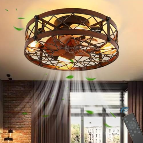 Vintage Industrial Ceiling Fan Light with Remote Control Quiet Reversible Fan for Bedroom Living Room Dining Room and Kitchen