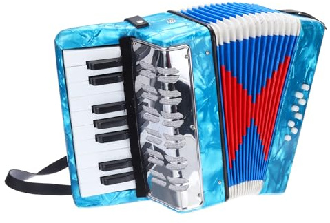 QUARKZMAN Akkordeon, 17 Tasten 8 Bassknopf Ziehharmonika Mini Musikinstrument Leichtgewicht für Erwachsene Anfänger Bildung, Himmelblau