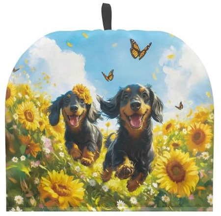 Buxolandt Tea Cosy for Teapot Large-Creative Teapot Cozy Warmer Tea Pot Dust Cover Happy Dachshund Print Kitchen Accessories With Wear-Resistant Drawstring for Housewife, Friend, Mom