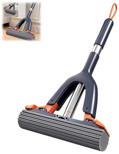 Mopa de esponja autolimpiante 2 en 1, limpiador de suelos húmedos y secos con sistema de escurrido rápido, trapeador ligero multisuperficie para azulejos, laminado, vidrio